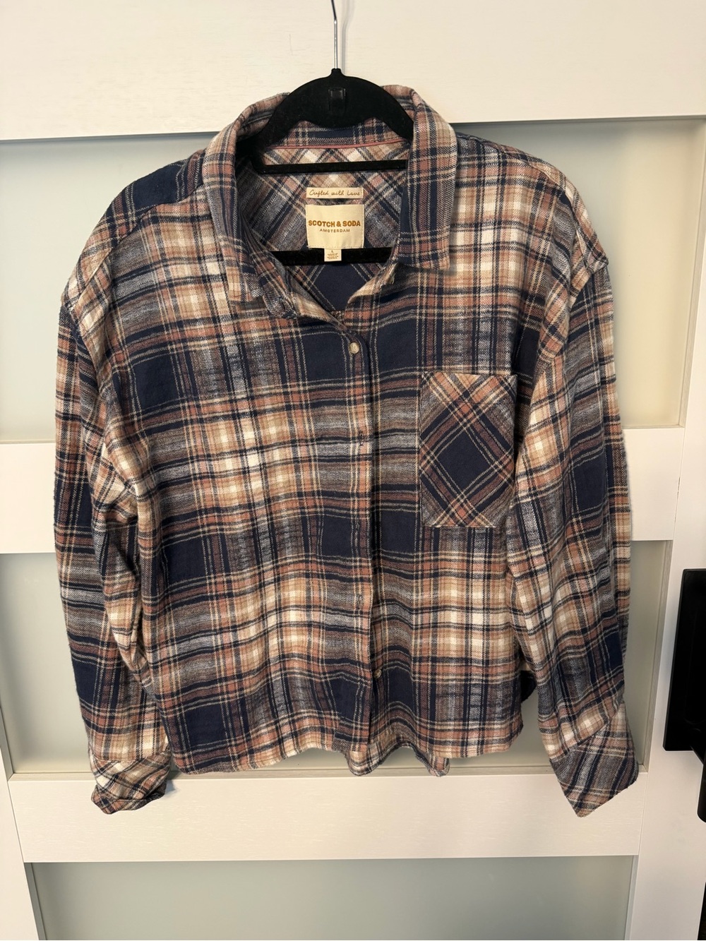 Scotch & Soda Navy and Tan Plaid Utility Shirt Jacket